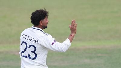 Kuldeep Yadav of India celebrates the wicket of Ahan Wickramasinghe of Sri Lanka during Day 1 of the warm-up match between Sri Lanka XI and India at the NCC Ground, Colombo, Sri Lanka, on August 7, 2026. Photo by Pankaj Nangia / CREIMAS for BCCI Kuldeep Yadav of India celebrates the wicket of Ahan Wickramasinghe of Sri Lanka during Day 1 of the warm-up match between Sri Lanka XI and India at the NCC Ground, Colombo, Sri Lanka, on August 7, 2026. Photo by Pankaj Nangia / CREIMAS for BCCI