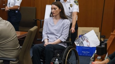 Defendant Lindsay Clancy uses a wheelchair during trial. CJ Gunther/Pool via REUTERS (via REUTERS)