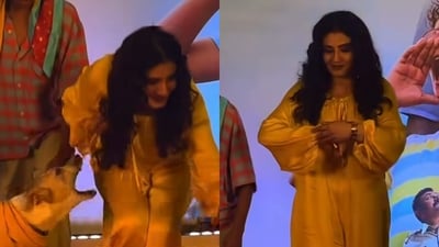 Raveena Tandon almost got bit by a dog at Ohh My Dog screening. Raveena Tandon almost got bit by a dog at Ohh My Dog screening.