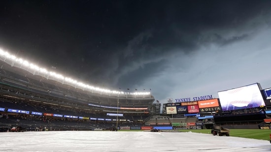 The Yankees' scheduled game against the Atlanta Braves in the Bronx on Friday has been delayed because of severe weather in the area.