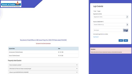 Bank of India Credit Officer Admit Card 2026 released at bankofindia.bank.in, download link here