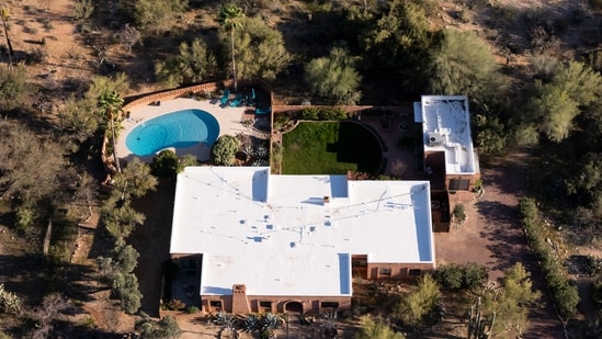 An aerial view of the home of Nancy Guthrie, the missing mother of "Today" show host Savannah Guthrie, in Tucson, Arizona. (AP Photo)