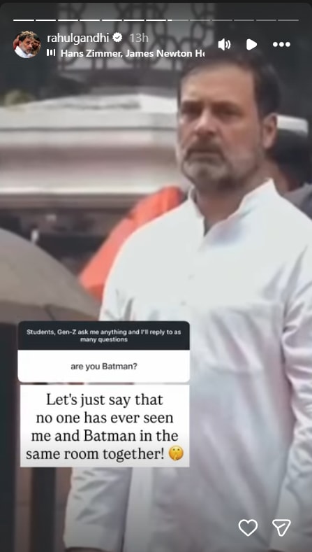 Rahul Gandhi shared a video cutting between him and the Batman to go with the answer. (Instagram/rahulgandhi)