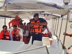 District magistrate Satyendra Kumar conducting inspection by boat (HT Photo)