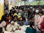 Students leader Devendra Nath Mahto during an indefinite hunger strike in Ranchi on Friday Night.(PTI)