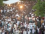 The scene at Kasari Masari graveyard in Prayagraj on Saturday during the burial of Aban, son of slain mafia-turned-politician Atiq Ahmed. (HT Photo)