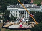 The White House and the Ballroom construction as seen from a window at the Washington Monument, in Washington, DC, July 15, 2026.