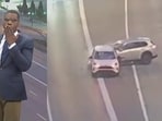 A US reporter was left stunned after a car crashed into a stalled vehicle during his live television traffic report.
