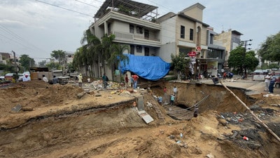 According to MC, reinforcing around 1 km of the sewer network could cost nearly ₹50 crore. (Gurpreet Singh/HT) According to MC, reinforcing around 1 km of the sewer network could cost nearly ₹50 crore. (Gurpreet Singh/HT)
