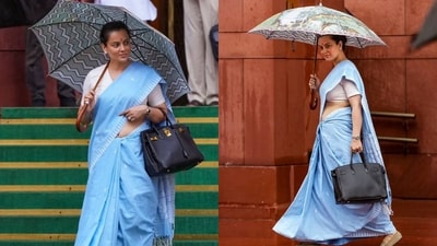 Kangana Ranaut's dramatic umbrella has grabbed attention on social media.