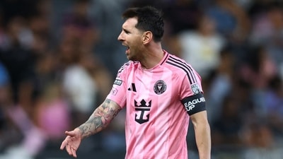 Lionel Messi #10 of Inter Miami CF reacts during the Leagues Cup Phase One match between Inter Miami CF and Atletico San Luis at Nu Stadium on August 05, 2026 in Miami, Florida. (Getty Images via AFP) Lionel Messi #10 of Inter Miami CF reacts during the Leagues Cup Phase One match between Inter Miami CF and Atletico San Luis at Nu Stadium on August 05, 2026 in Miami, Florida. (Getty Images via AFP)