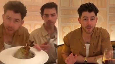 Nick Jonas and Joe Jonas enjoy Indian food in Canada. Nick Jonas and Joe Jonas enjoy Indian food in Canada.