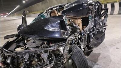 On Friday, a 35-year-old local Congress leader from Pimpri-Chinchwad was killed, and six others were injured after a speeding SUV rammed into the rear of a mini truck on the Expressway’s Connecting Link, marking the first fatal accident on the newly opened stretch. (HT PHOTO) On Friday, a 35-year-old local Congress leader from Pimpri-Chinchwad was killed, and six others were injured after a speeding SUV rammed into the rear of a mini truck on the Expressway’s Connecting Link, marking the first fatal accident on the newly opened stretch. (HT PHOTO)