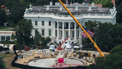 The White House and the Ballroom construction as seen from a window at the Washington Monument, in Washington, DC, July 15, 2026. (REUTERS)