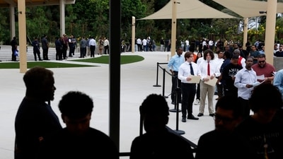 A hiring expo in Carson, Calif., in June. A hiring expo in Carson, Calif., in June.
