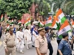 A Tiranga Yatra being taken out in Prayagraj on August 9. (HT photo)