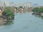 A view of the Hindon river, back in the year 2023, when the river flooded due to heavy rainfall. (HT)