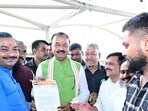 Deputy chief minister Keshav Prasad Maurya in Prayagraj on Saturday. (HT Photo)