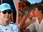 F1 driver George Russell (L) and Geroge Russell with his girlfriend, Carmen Montero Mundt.