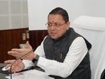 Uttarakhand Chief Minister Pushkar Singh Dhami during the pension disbursement programme at the Chief Minister’s Camp Office.