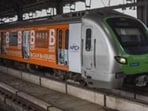 Mumbai: A metro train arrives at a station after Mumbai Metro One Private Limited (MMOPL) allowed resumption of metro train services in the Versova- Andheri-Ghatkopar corridor from Oct. 19, at Andheri station in Mumbai, Saturday, Oct. 17, 2020. (PTI Photo/Kunal Patil)(PTI17-10-2020_000136B) (PTI)