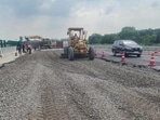 Repair work underway at the stretch where the cracks were detected. (HT)