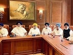 Shiromani Akali Dal chief Sukhbir Singh Badal during a meeting with senior party leaders in Chandigarh on Saturday.