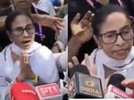 Mamata Banerjee was forced to pass through a police cordon amid the demonstration.(X/ @ANI)