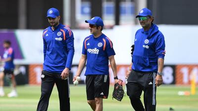 From left: Skipper Shubman Gill, head coach Gautam Gambhir and batting coach Sitanshu Kotak during a nets session in July ahead of the fourth ODI in Birmingham. (AP) From left: Skipper Shubman Gill, head coach Gautam Gambhir and batting coach Sitanshu Kotak during a nets session in July ahead of the fourth ODI in Birmingham. (AP)