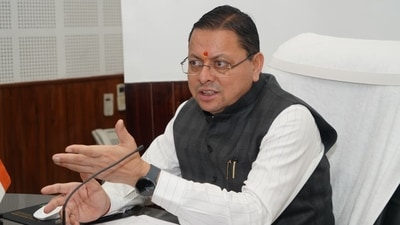 Uttarakhand Chief Minister Pushkar Singh Dhami during the pension disbursement programme at the Chief Minister’s Camp Office.