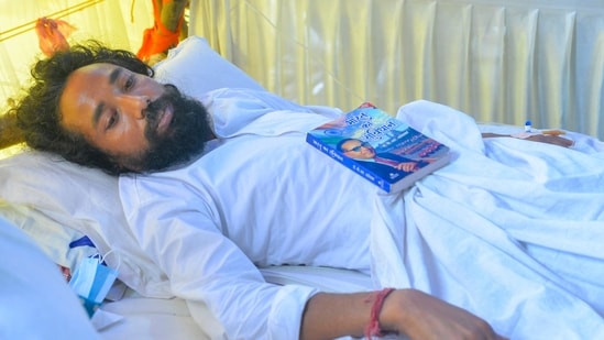 Ranchi: Student leader Devendra Nath Mahto during an indefinite hunger strike protesting alleged JPSC-JSSC examination irregularities, in Ranchi, Jharkhand, Sunday.