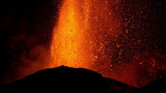 A lava fountain rises above Mount Etna during an eruption in Sicily, Italy, July 30, 2026. REUTERS/ Marco Restivo