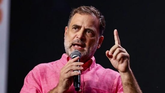 Rahul Gandhi, Leader of Opposition in the Lok Sabha, at the Chhatron Ki Goonj event in Prayagraj (HT Photo)