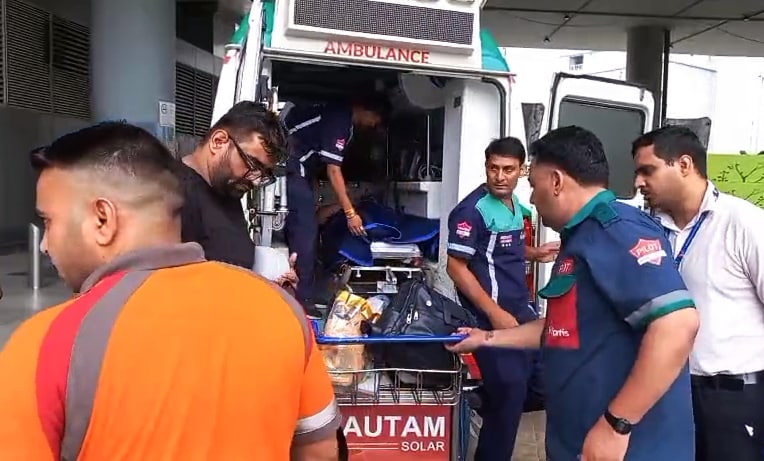 A paramedic team present after several passengers, including crew members, got injured after mid-air turbulence hit Air India flight from Phuket to Delhi. (ANI Video Grab) A paramedic team present after several passengers, including crew members, got injured after mid-air turbulence hit Air India flight from Phuket to Delhi. (ANI Video Grab)