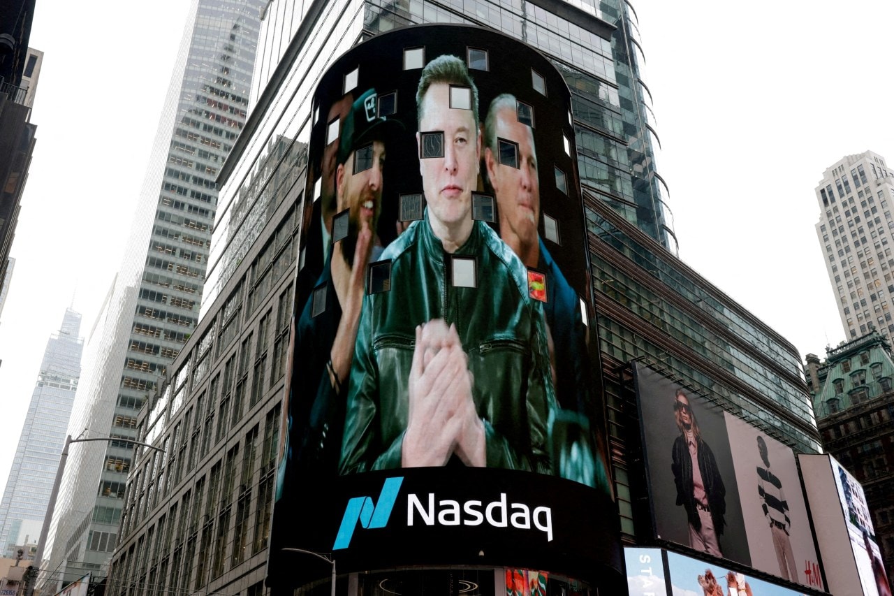 The Nasdaq MarketSite in New York City shows Elon Musk on the day of the SpaceX IPO. The Nasdaq MarketSite in New York City shows Elon Musk on the day of the SpaceX IPO.