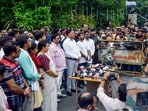 Jharkhand Ministers Dipika Pandey, Sanjay Prasad Yadav and Sudipto Sonu address the media along with the student leader Kunal Pratap Singh after the meeting at the State Guest House in Ranchi. (ANI Photo)
