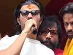 Vijay Deverakonda, Sandeep Reddy Vanga and Faria Abdullah at Bonalu celebrations. 