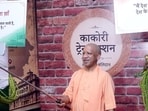 Chief minister Yogi Adityanath taking a selfie at an event to mark the 101st anniversary of the Kakori Train Action. (HT)