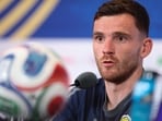 Scotland's defender #03 Andrew Robertson gives a press conference at Inter Miami Stadium in Fort Lauderdale, Florida on June 23, 2026(AFP)