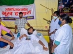 Jharkhand students protest LIVE: Healthcare workers monitor the health of student leader Devendra Nath Mahto as he continues an indefinite hunger strike against the Jharkhand government. (PTI)