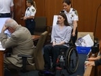 Lindsay Clancy uses a wheelchair during the trial. (Patrick Clancy's testimony, surveillance footage and phone records have provided jurors with a minute-by-minute account of January 24, 2023)