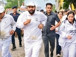 Saini joins 5-km run in Narnaul, says healthy and disciplined youngsters are key to achieving Viksit Bharat goal. (HT Photo)