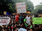 The protest at Delhi’s Jantar Mantar against examination irregularities ended following Union education minister Dharmendra Pradhan’s resignation. (REUTERS)