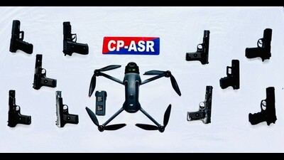 Weapons and drones seized by police. Weapons and drones seized by police.