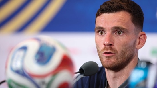 Scotland's defender #03 Andrew Robertson gives a press conference at Inter Miami Stadium in Fort Lauderdale, Florida on June 23, 2026