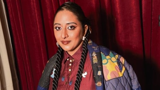 Dressed in a whimsically embroidered silk ensemble by designer Shruti Sancheti paired with schoolgirl braids, a bindi, and hand-painted metallic charms, she offered a lesson in blending old-world craft with modern style. (Photo: Raajessh Kashyap/HT)