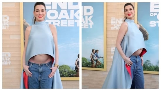 Anne Hathaway flaunts her baby bump fashionably well on the red carpet for The End of Oak Street world premiere. (Picture credit: Instagram)