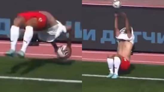 Nader Mohammadi with his unusual throw and assist in the Russian League.(Screengrab from X)