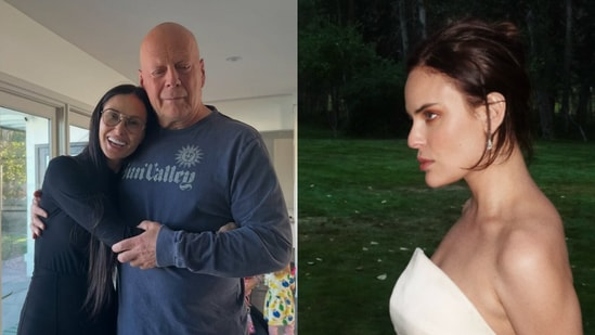 Bruce Willis and his ex-wife, Demi Moore (L) and their daughter Tallulah Willis at her wedding in Idaho.