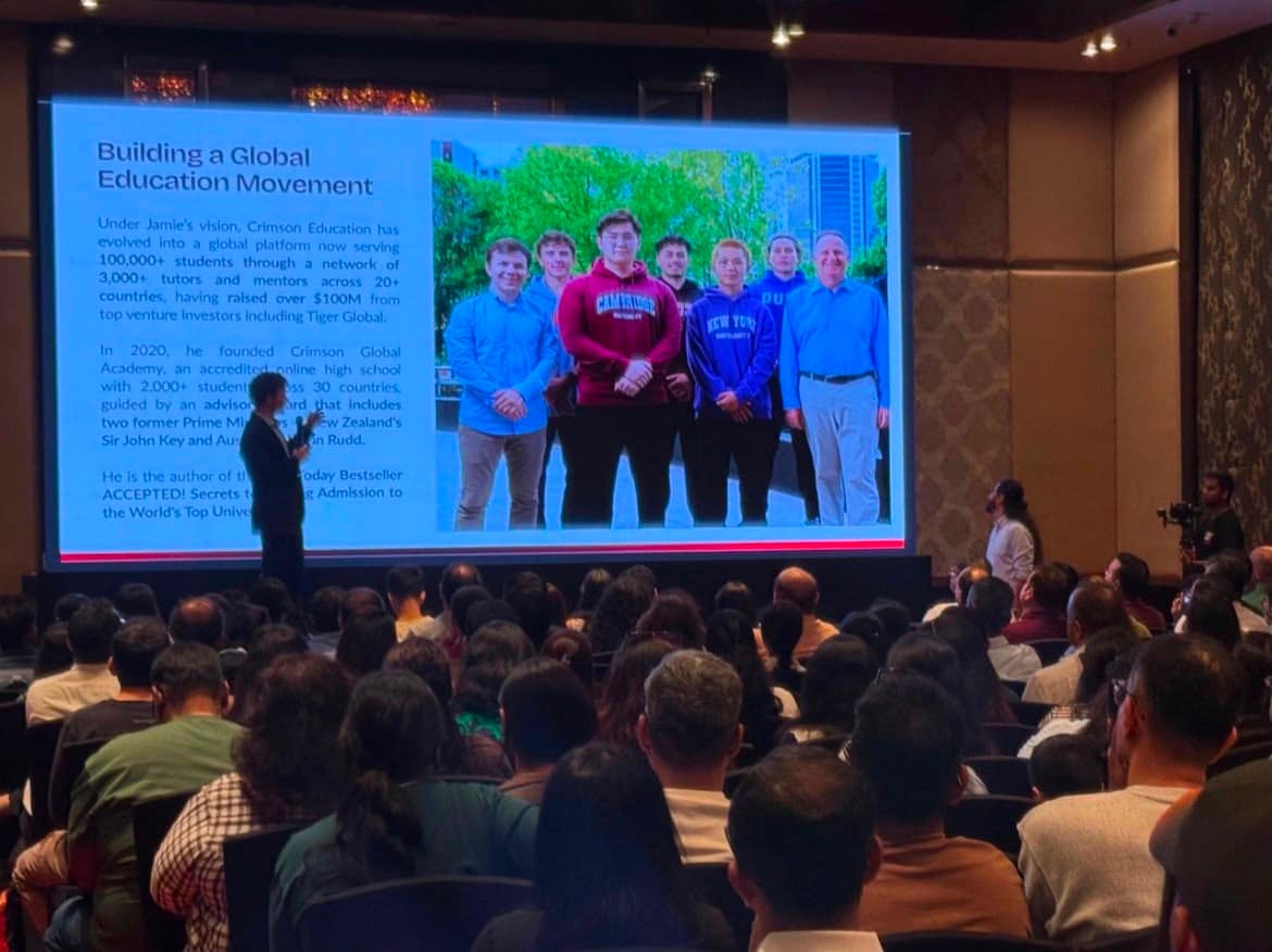 Jamie Beaton addressing a group of parents and students in Gurgaon. (LinkedIn/Jamie Beaton) Jamie Beaton addressing a group of parents and students in Gurgaon. (LinkedIn/Jamie Beaton)
